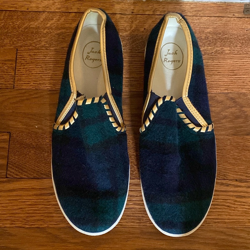 Only worn once, Jack Rodgers plaid double deck sneakers